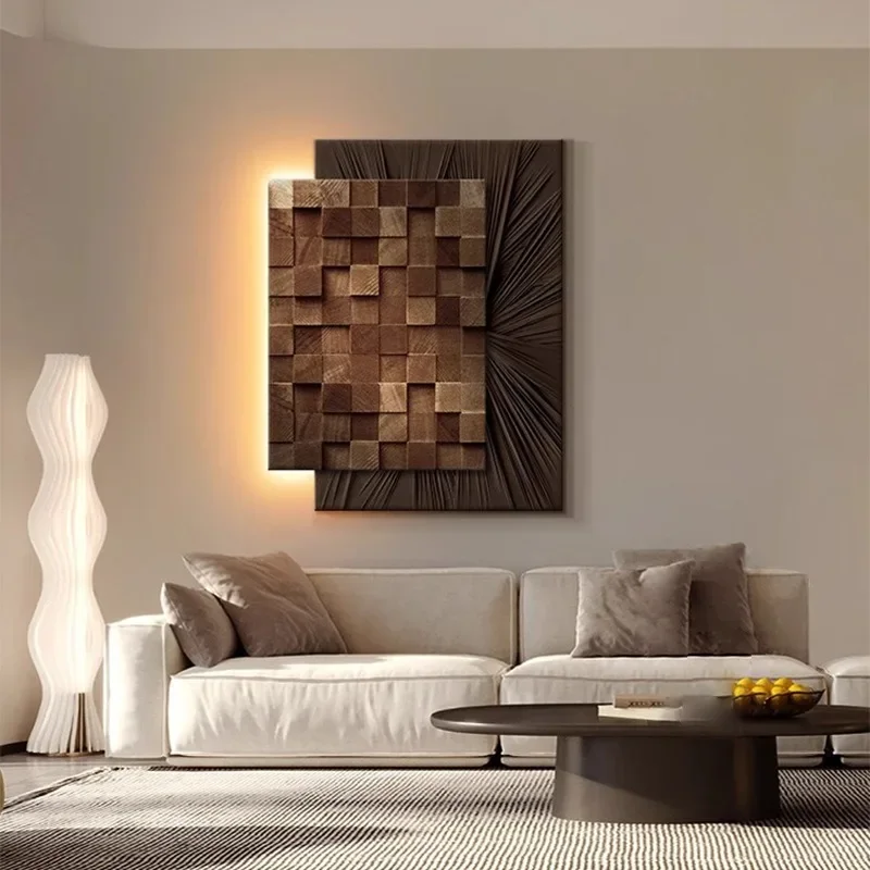 2025 Decorative Painting Wall Lamp Imitation 3D Three-Dimensional Wood Carving Living Room Decorative Painting With Led WallLamp