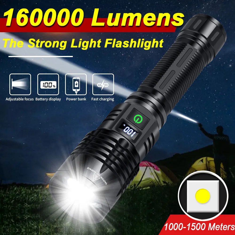 

1600000 LM Super Bright Flashlight USB Rechargeable LED Long Range Tactical Torch Outdoor Waterproof Camping Fishing Lantern