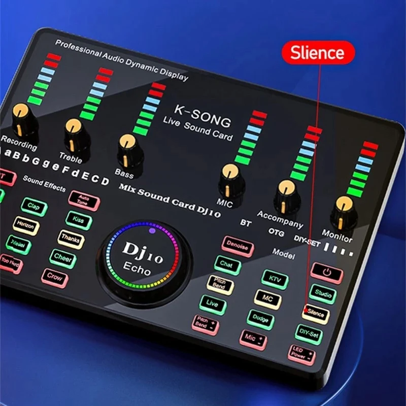 DJ 10 Sound Card For Karaoke Podcast Recording Live Streaming Mixed Noise Control Core, Wireless Bluetooth