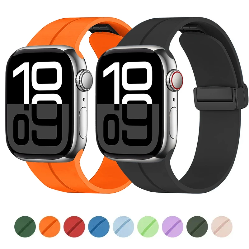 Magnetic Buckle Strap For Apple Watch Band 46mm 45mm 44mm Ultra 49mm 42mm Silicone Bracelet For iWatch Band 10 9 8 7 41mm 38mm