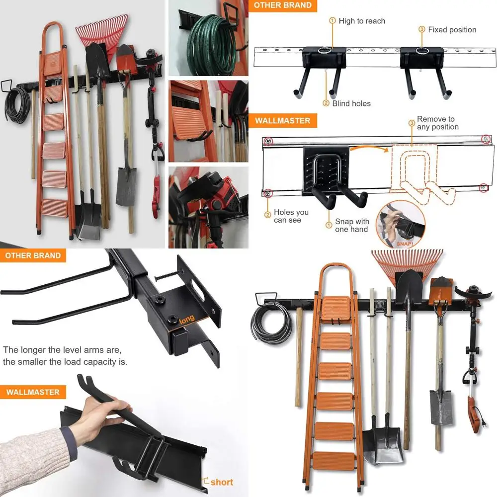 

Сверхмощный настенный стеллаж для хранения инструментов и садового оборудования, органайзер для гаража с крючками, вмещает до 420 фунтов