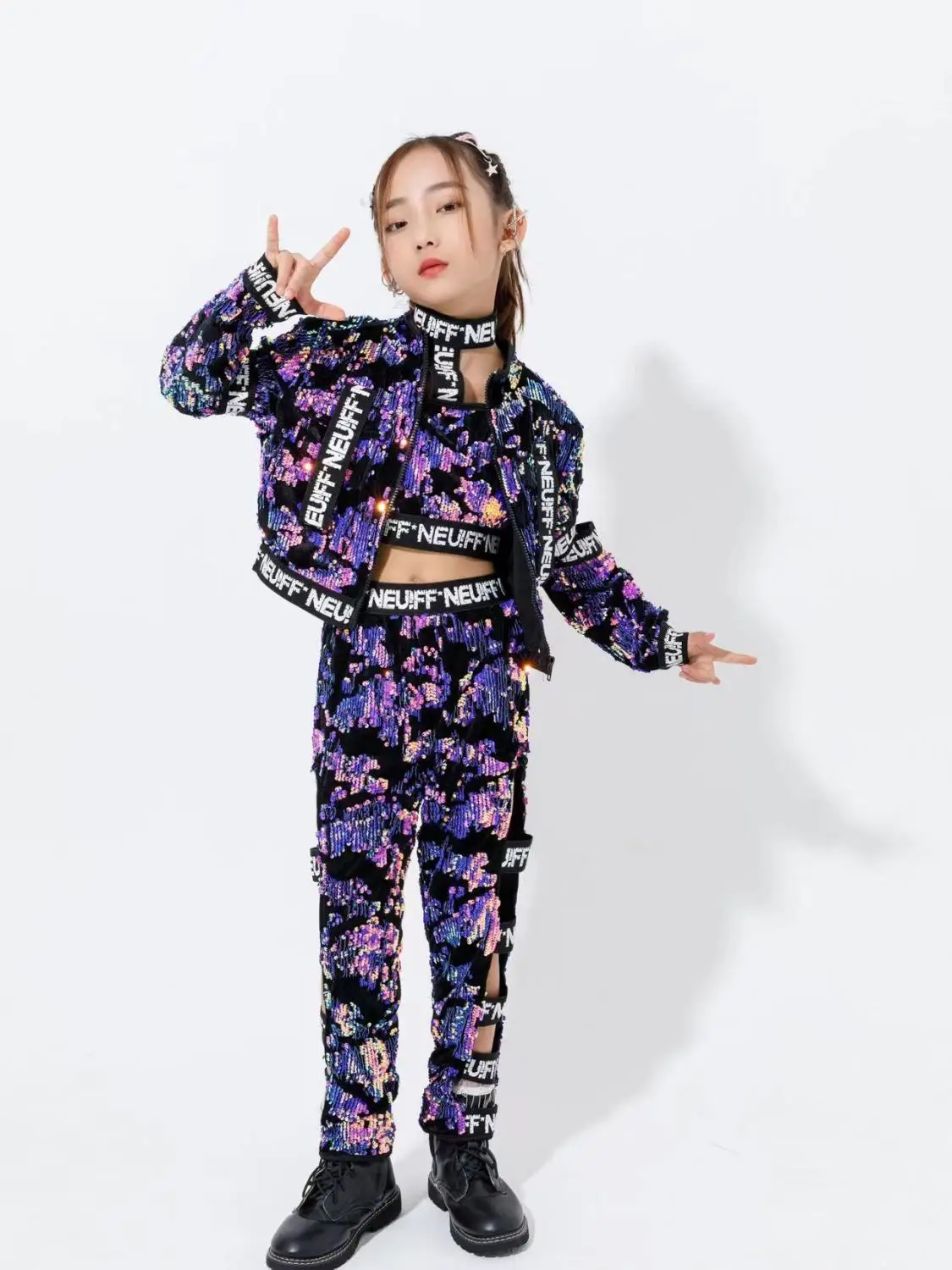 Women Girl Jazz Dance Costume Children Street Hip hop Dance Jazz Stage Kid Dance Costume for Girls sequin Kpop Outfit dance set