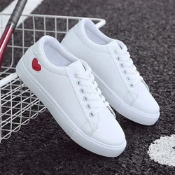 2024 Spring  Autumn Woman Shoes Fashion New Woman PU Leather Shoes Ladies Breathable Cute Heart Flats Casual Shoes White Sneaker