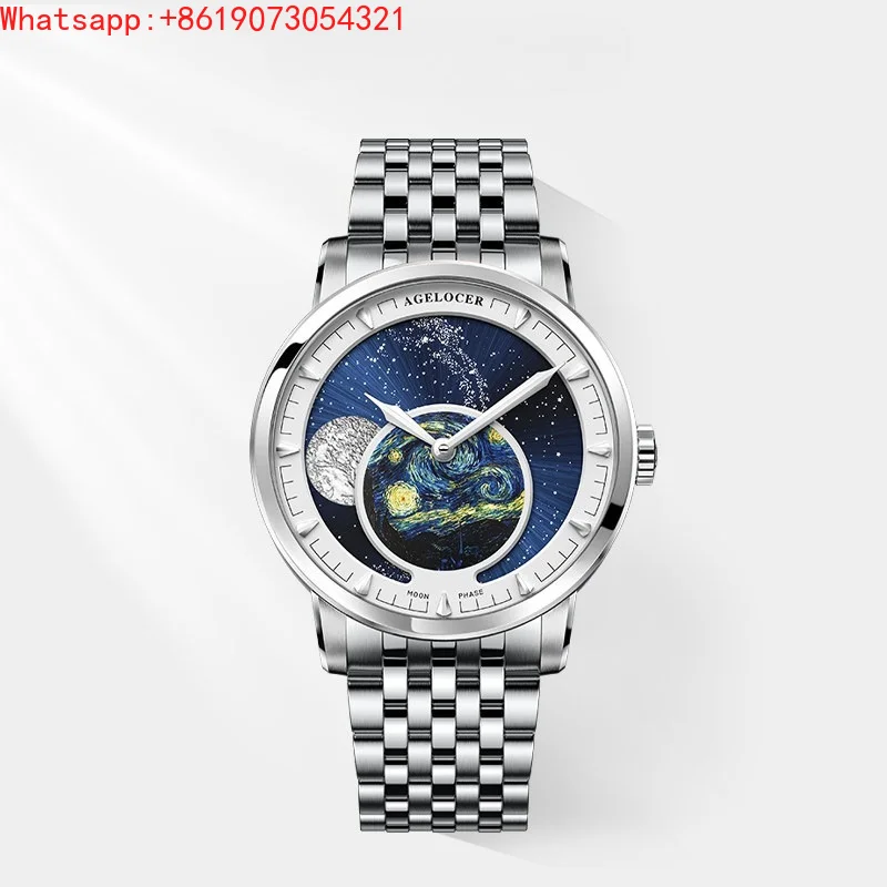 The Great Qin Empire AGELOCER Original Astronomer Mechanical Watch Men's Steel Belt Moon Phase Watch