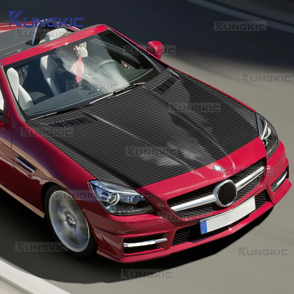 For BENZ SLK R172 2011 2012 2013-2016 Car Hood Roof Paint Protection Film Gloss Black Carbon Pattern Anti-Scratch TPU Sticker