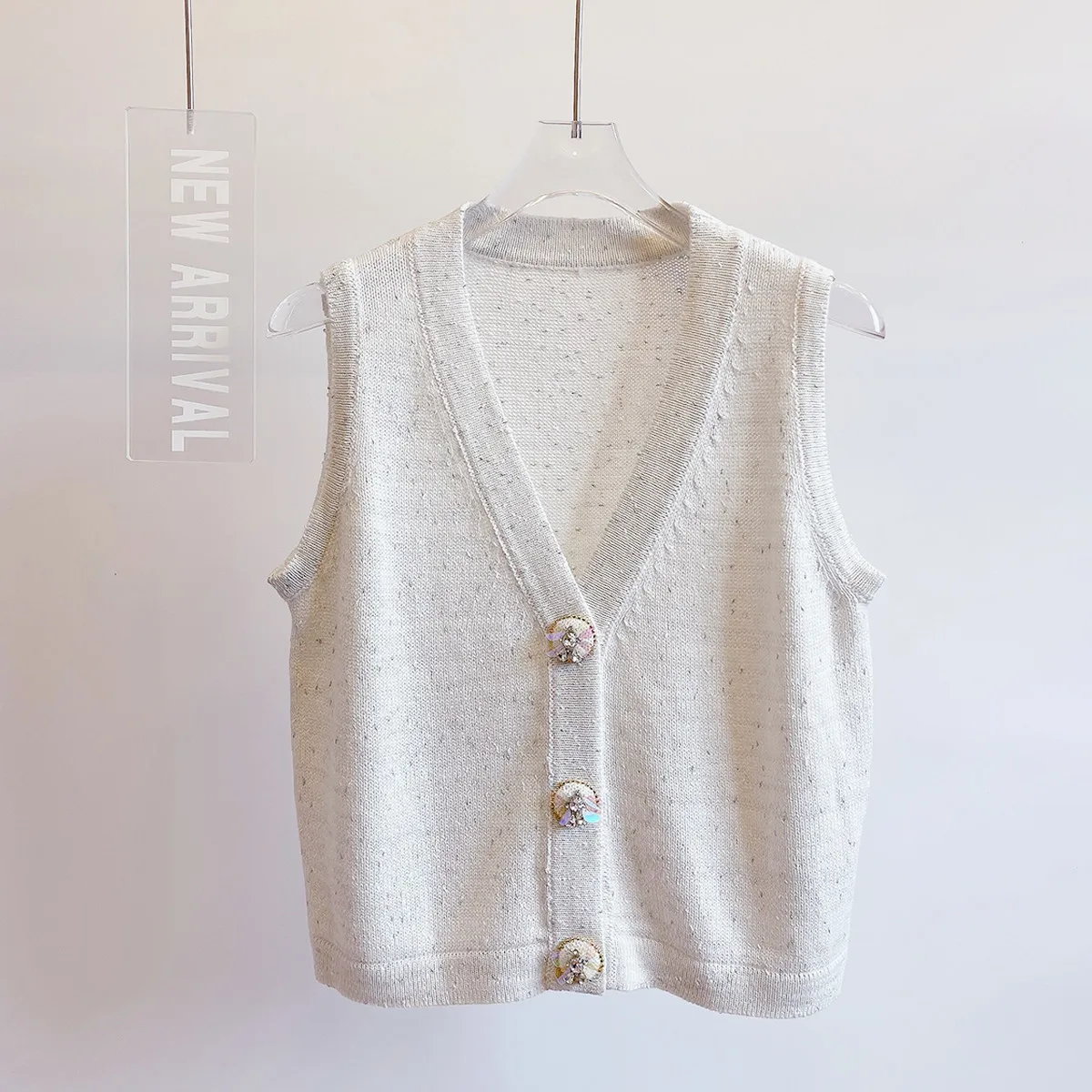 

High-End Version Summer Bright Tead Women's Sweater V-Ne Embroidery Small Fraance Sle Knitted Vest Sweet Sle