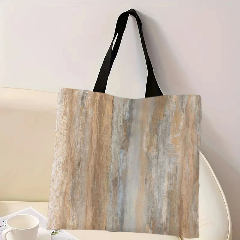Linen Bag Wood Texture Pattern Series Print Lightweight Shoulder Bag, Versatile Shopper Bag, Holder Handbag