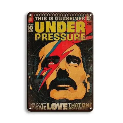 Y1,Under Pressure ; Bowie Comic Style Queen Tin Metal Sign Wall Art-aluminum