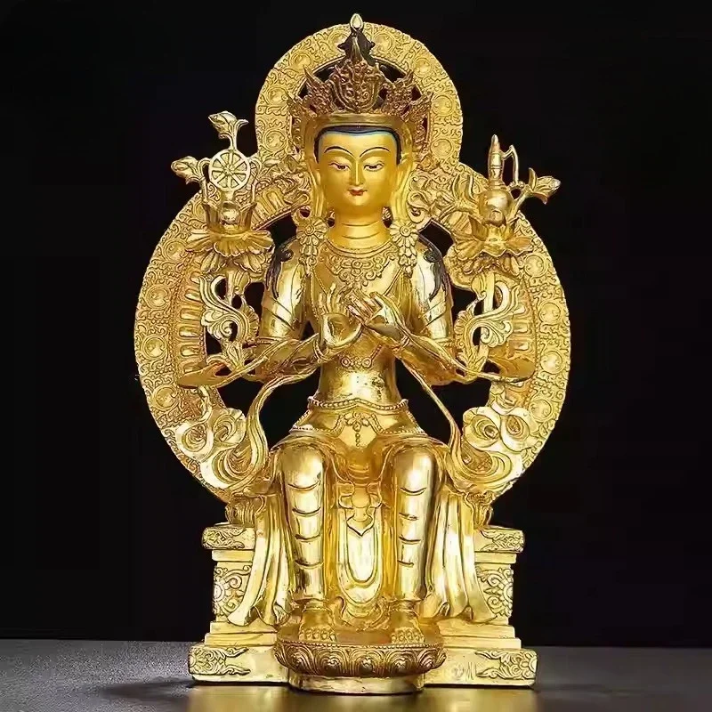 Huge large GOOD buddha Buddhist Temple Nepal Tibet Buddhism gold gilding Maitreya Future lucky buddha brass statue 48CM