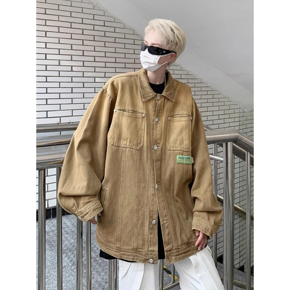 

adient Винтажная джинсовая куртка ex Весенняя американская рабочая одежда в стиле ретро Jaet Свободная посадка Молодежная модная подставка из полиэстера