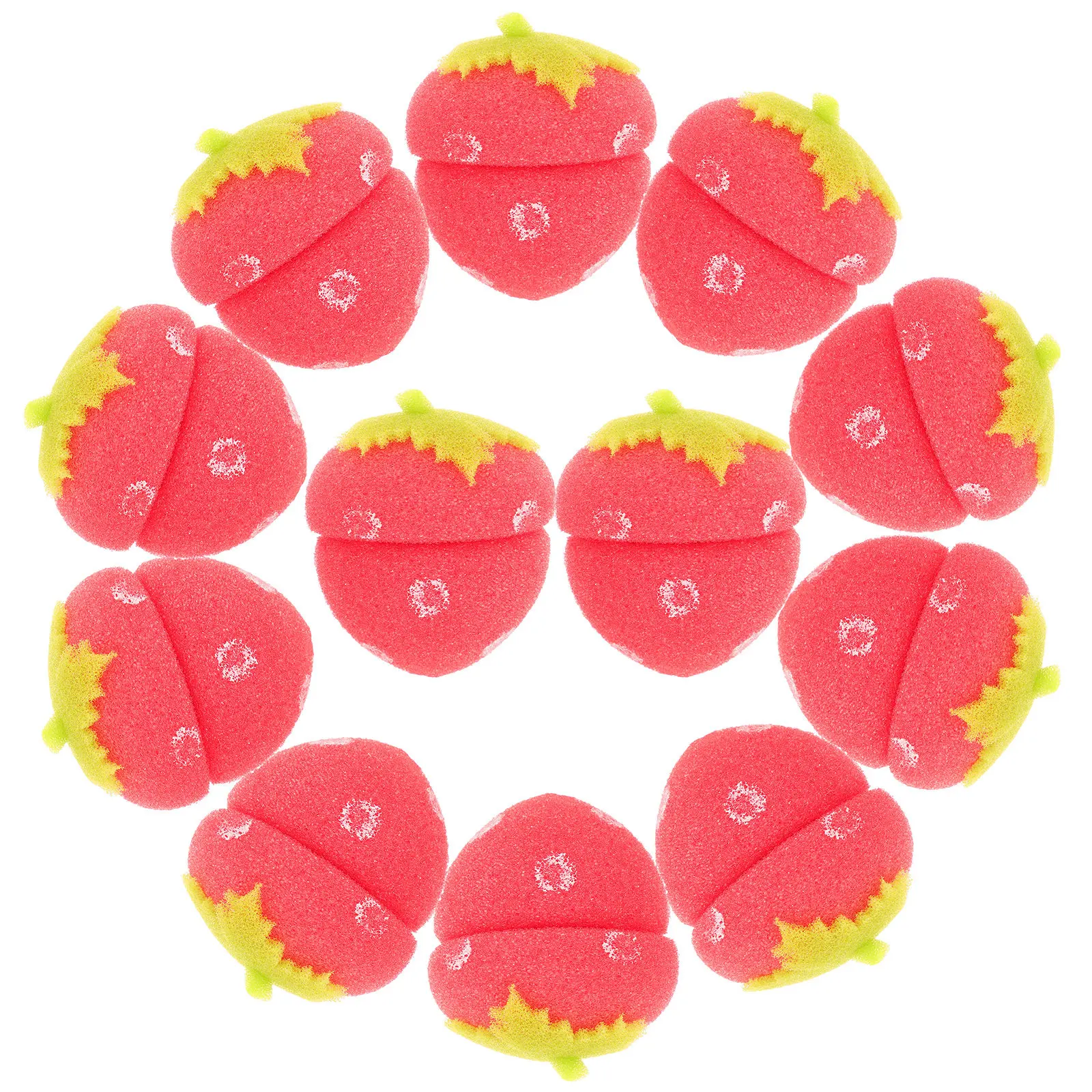 

12Pcs Strawberry Hair Curlers Red Sponge Rollers Set Soft Breathable Heatless Styling Tool for Natural Curls Sleep Use Hair