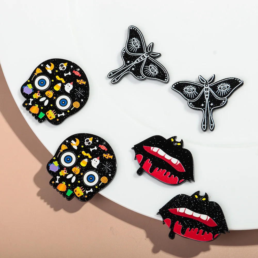 10 teile/los Halloween Kreative Schädel Schmetterling Augen Blutige Lippe Acryl Charms Anhänger für DIY Ohrring Schlüsselbund Schmuck Zubehör