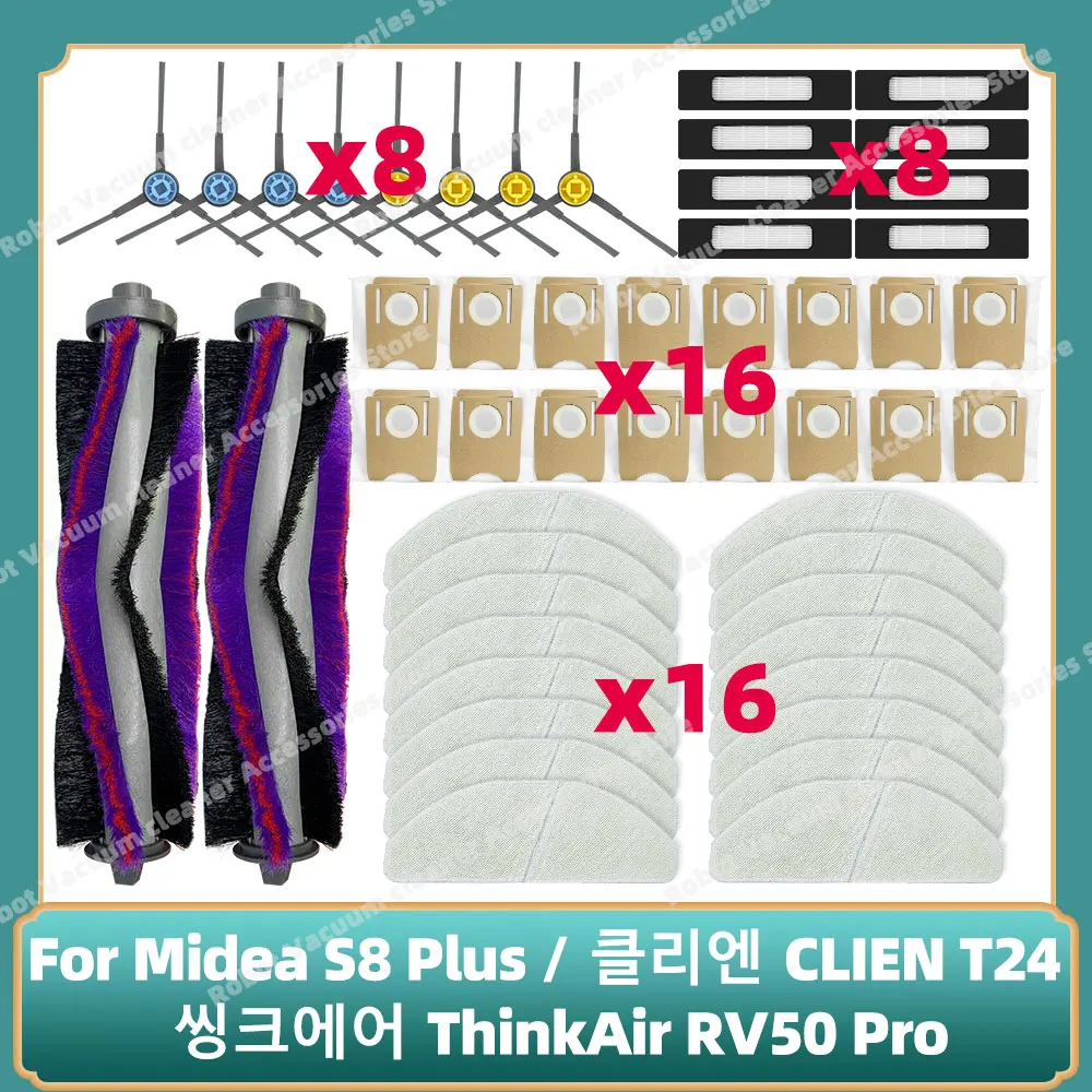 Compatibile con Midea S8 Plus / 클리엔 CLIEN T24 / 씽크에어 ThinkAir RV50 Pro Spazzola Principale, Filtro, Panno per Pulizia e Sacchetto per la Polvere