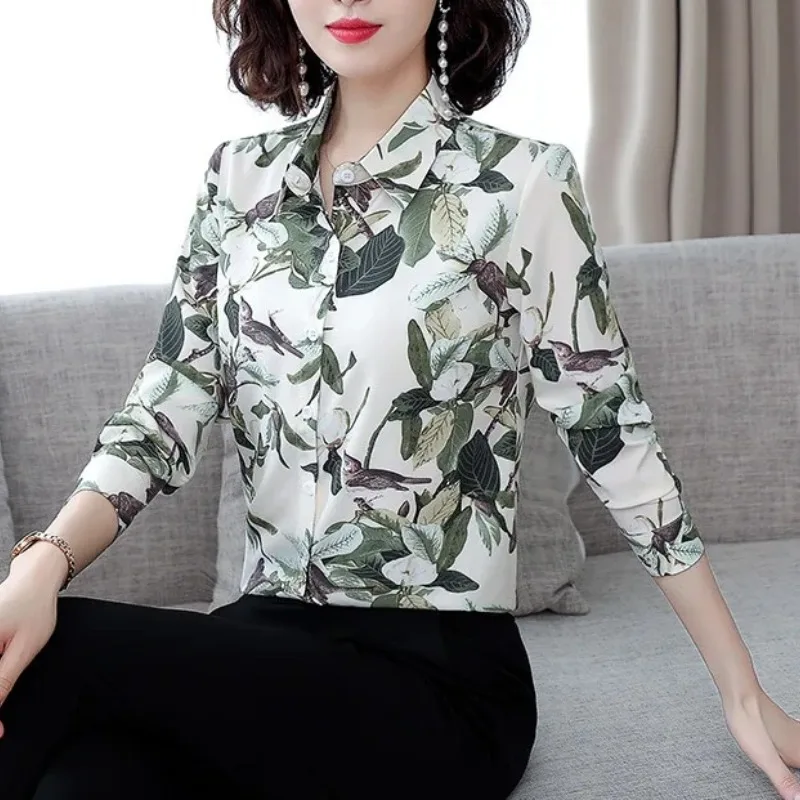 

Spring Autumn Plant&Flowers Printing Women's Cardigan Button Long Sleeve Shirt Coats Fashionable Casual Clothing All-match Tops