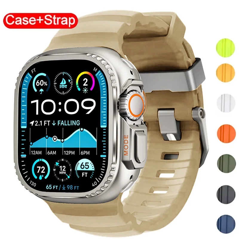 حافظة معدنية بحزام من السيليكون الناعم لسلسلة ساعات أبل 10 9 8 SE سوار للتنفس لساعة IWatch Ultra 49/46/45/44 مللي متر معصمه