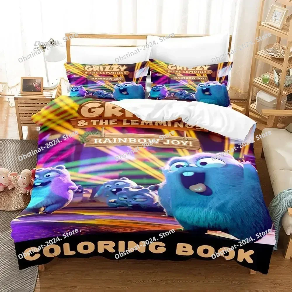 3D Game Grizzy and The Lemmings Bedding Set Printed With Pillowcase Bed Duvet Cover Soft Single Double Queen Super King Size