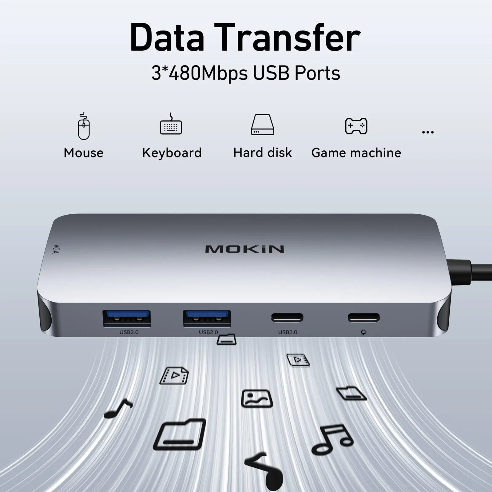 MOKiN Hub USB Tipe C 8 in 1, aksesori PC Port pengisian daya PD 4K @ 60Hz DP HDMI VGA USB-C 2.0 USB-A 2.0 100W