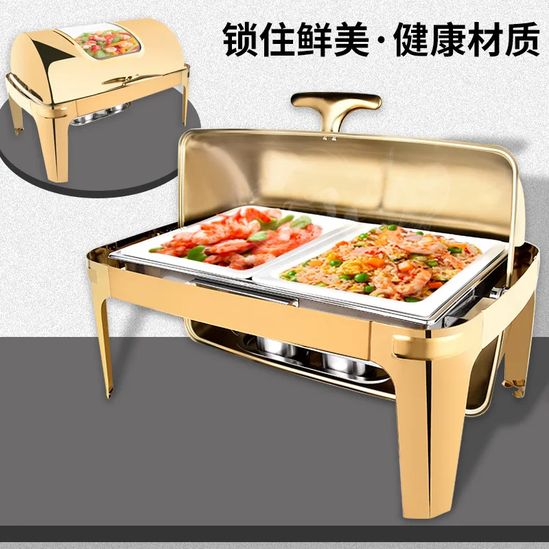 1pcsGold Glass Roll Top Food Warmer Alcohol Stove Chafing Dishes Buffet Food Pan Chafer Buffet Set otel Restaurant Buffet Server