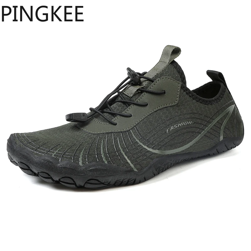 PINGKEE Water Shoes For Men Women Lightweight Lace Lock Beach Unisex Barefoot Paddling Diving Water Aqua Hiking Swimming Mens