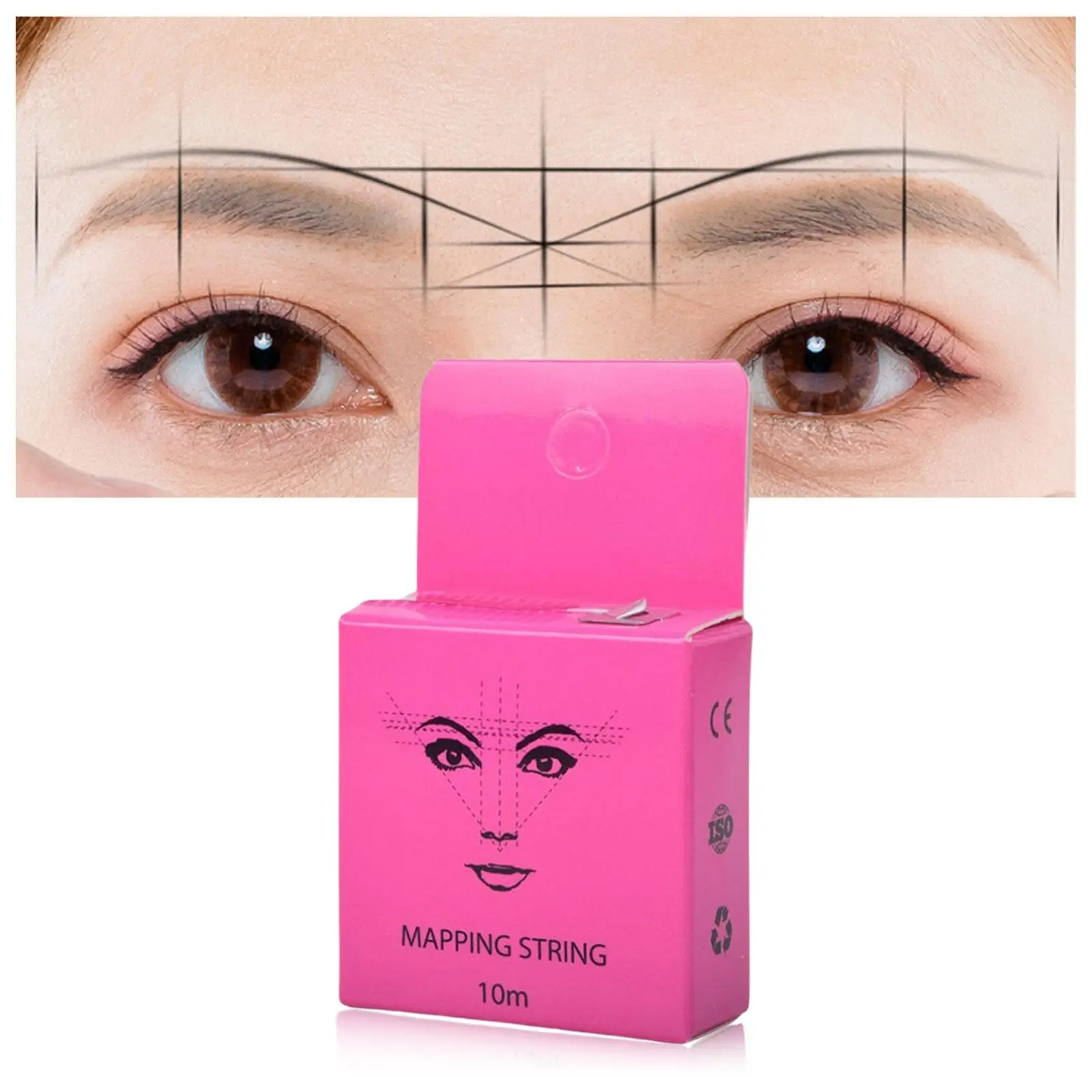 Przedpapierowany marker do brwi z nicią, różowa bawełniana nić, linijka do haftu, symetryczne narzędzie do linii do salonu