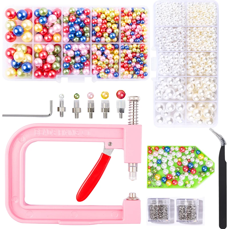 Pearl Setting Machine Manual Beading DIY Handmade Setting Machine/No Hole Pearl Rivet for Hats/Shoes/Clothes/Bags/Clothes