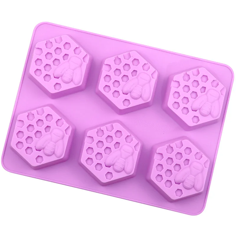 3D Handmade Soap Silicone Mold 6-Piece Bee Shape Silicone Mold DIY Handmade Soap Mold Homemade Honeycomb DIY Cake Mold