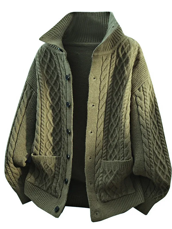 

Осень 2023, новый мужской открытый кардиган с высоким воротником, вязаный свитер Lazy Sle, универсальная верхняя одежда, длинное волокно из полиэстера