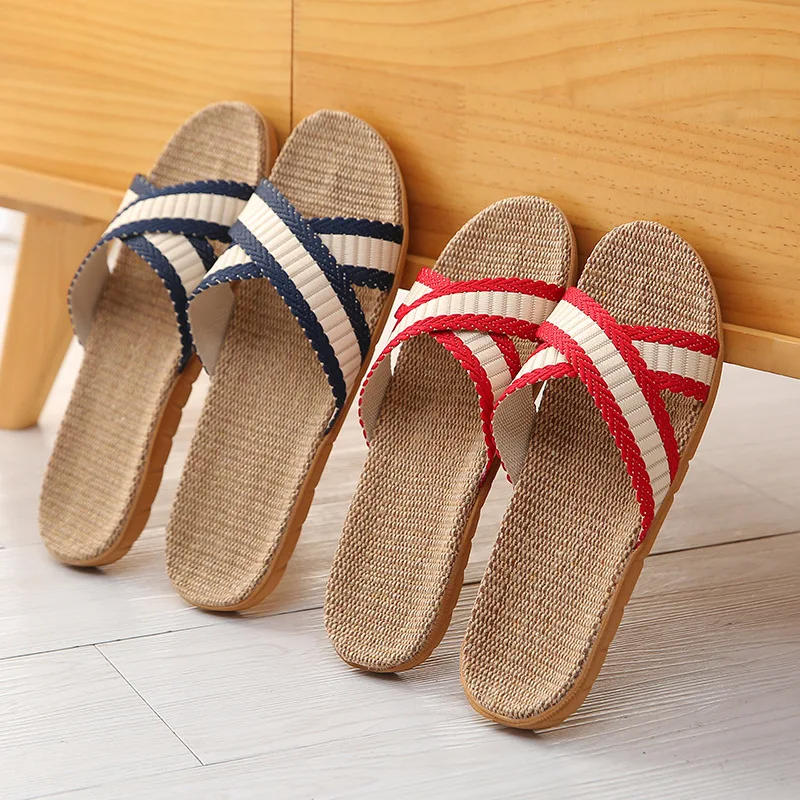 

Hemp Women's Slippers Home Spring Summer Designer Woman Shoes Flats Elegant Indoor Slides Couple Soft Non-Slip Floor Lightweight