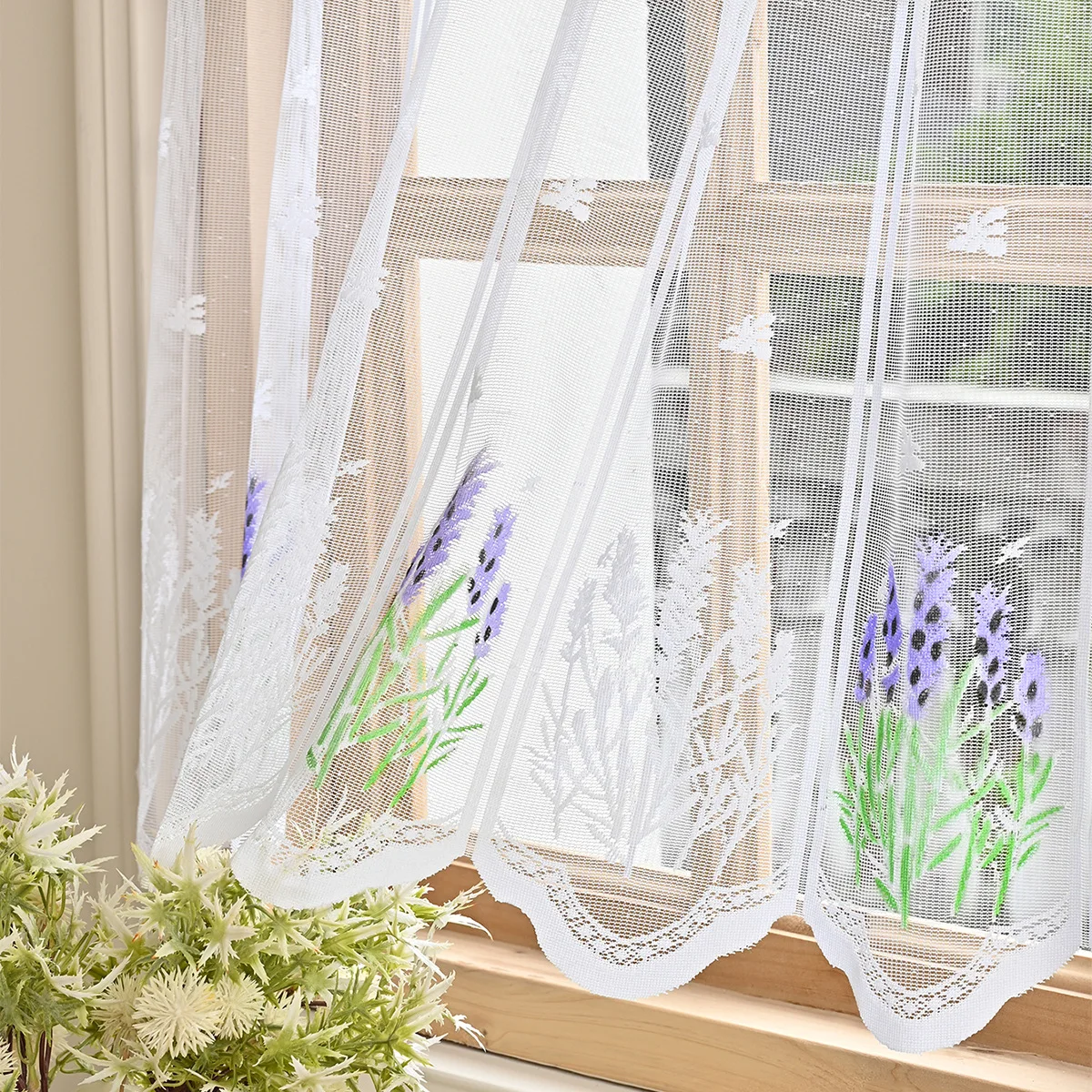 ستارة نافذة قصيرة بتطريز لافند - مراجعة Embroidery Kitchen وسعره