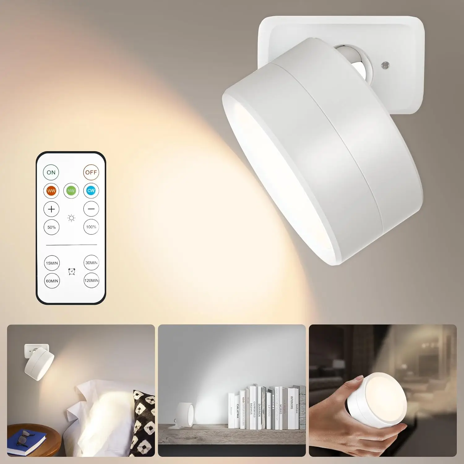 LED Wall Light Touch Lamp USB Rechargeable Dimmable 3-level Brightness Magnetic Wall Mounted 360° Rotation Bedside Decor Fixture