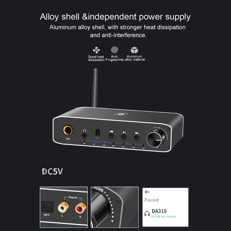 DA310 DAC Bluetoothcompatible 5.3 Receiver Transmitter Coaxial Optical Bypass Multi Functional   Converter