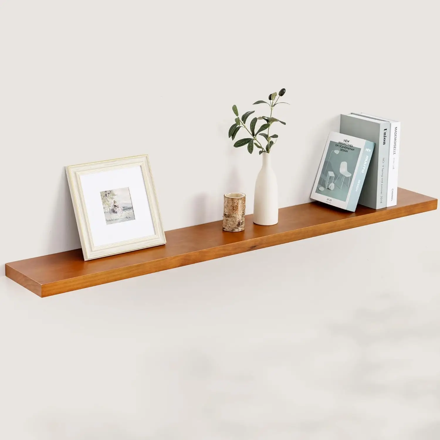 Floating Shelves 55 Inches Long - 8 Inch Deep Rustic Solid Pine Wood for Storage - Farmhouse Wall Mounted for Living Room - Heav