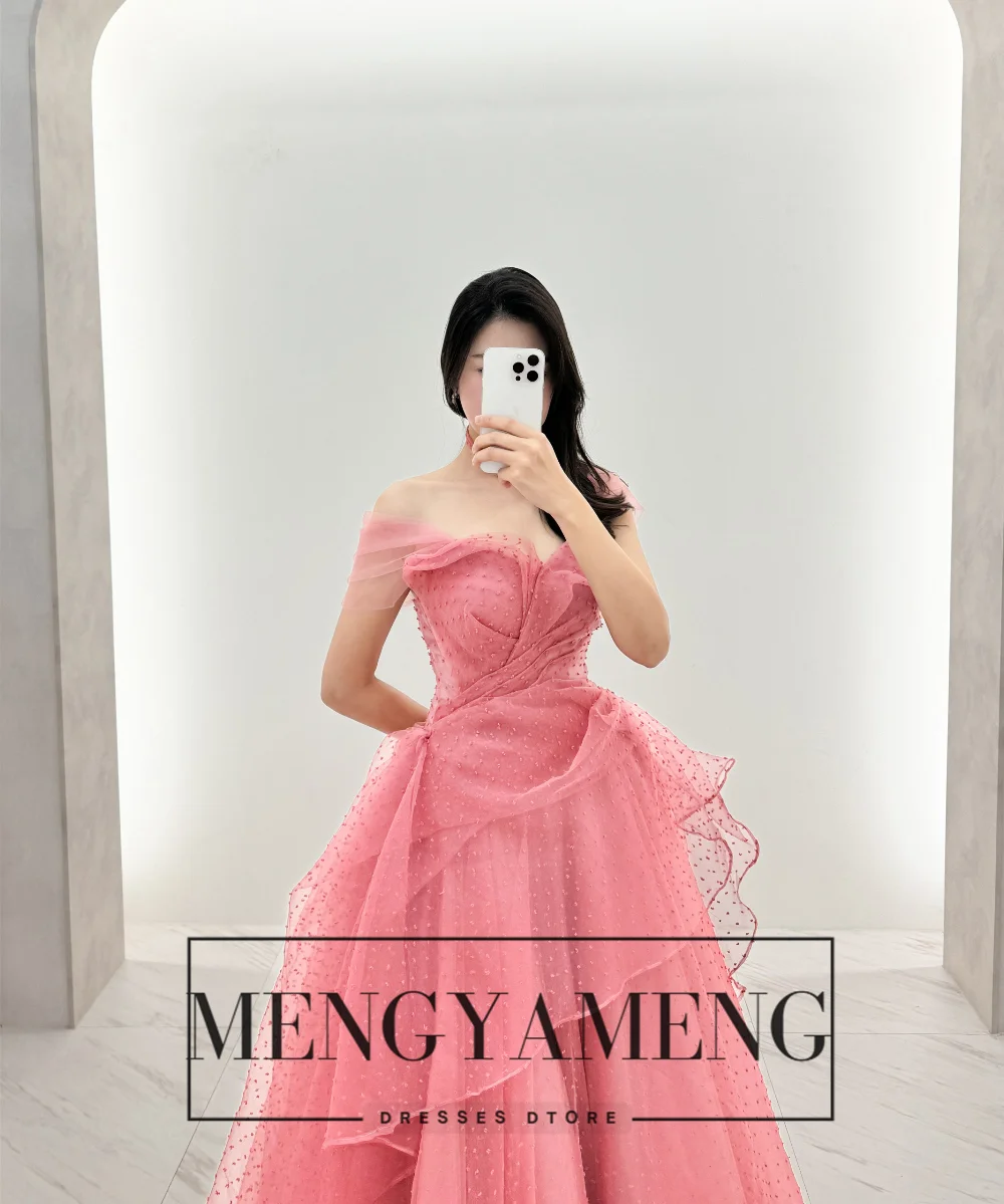 ZHUISHU Pink A Line Korean Wedding Dresses Dotted Tulle Customized Wedding Snap Gown Colored Reception Dresses Party Gown