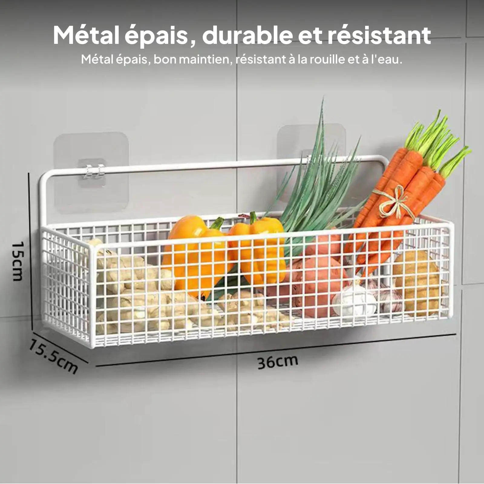 Wall Mounted Steel Wire Basket Space Saving Storage Organizer for Kitchen Bathroom Laundry Pantry - view 6