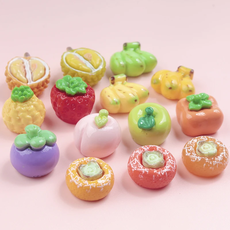 30/300PCS Mini Simulated Bananas Durians Persimmons Resin Fruit Cabochon Handmade Accessories Dollhouse Keychain Decoration