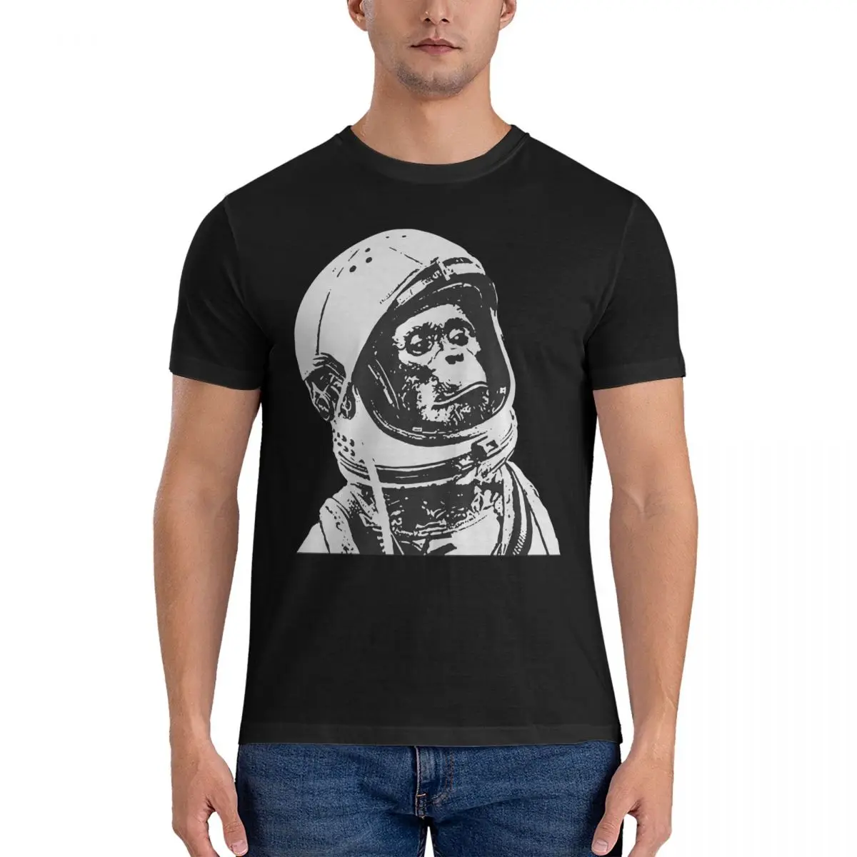 Creative Monkey In Space Astronaut Chimpanzee T-Shirts Men O Neck Pure Cotton T Shirts  Short Sleeve T Shirt New Arrival Clothes