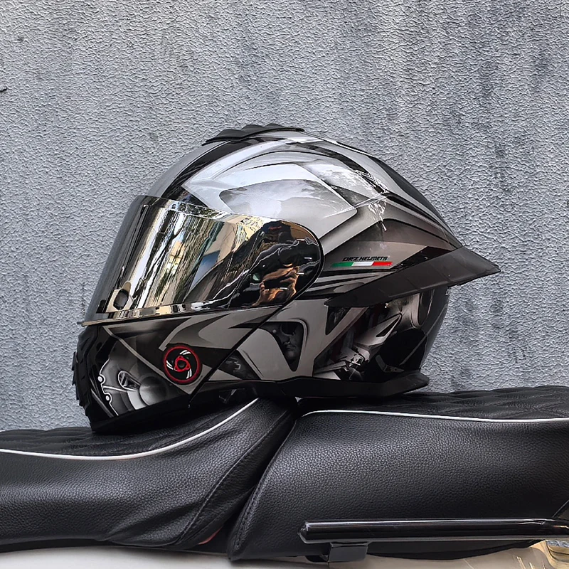 ORZ-B08A Full Face Motorcycle Helmet Glossy Mecha Pattern Racing Helmet Italian Style DOT Certified Safety Helmet with Tinted Vi