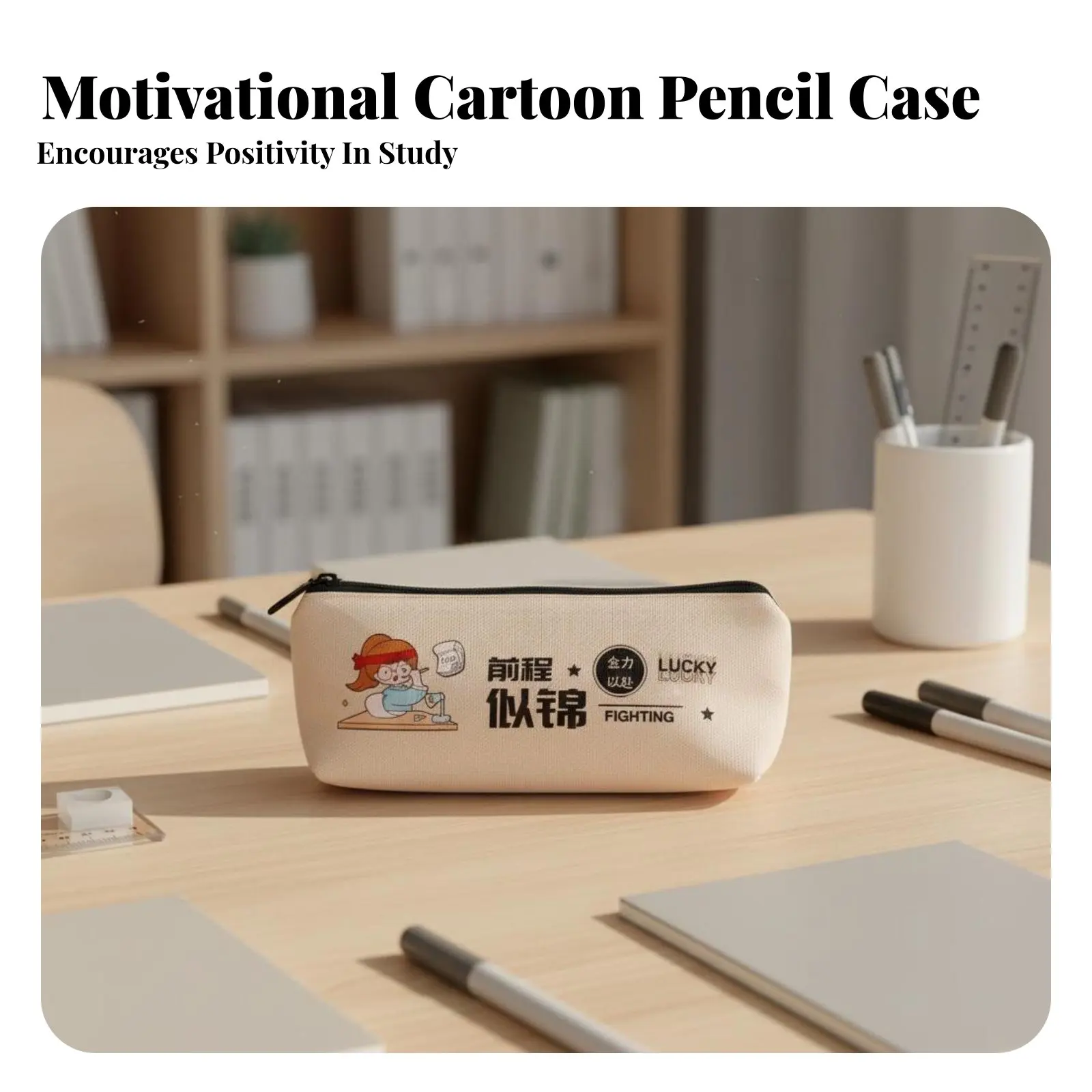 ダブルコンパートメント筆記具バッグインスピレーションを与える引用句大容量筆記具ケース漫画ペンバッグかわいい