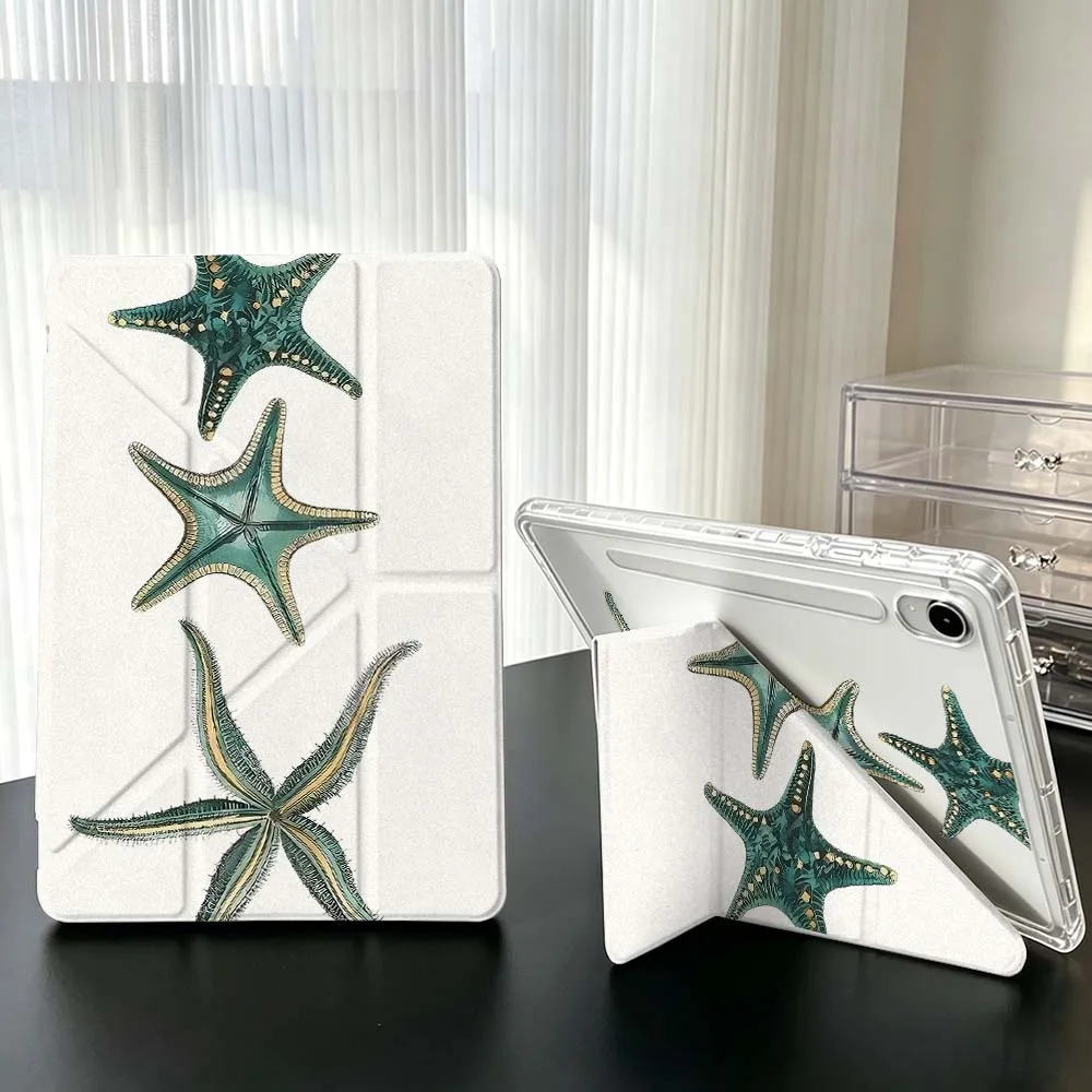 Blue Starfish Decor Case For Samsung Galaxy Tab A9 A8 A11 S6 S7 S8 S9 S10 FE Plus Lite Transparent Y-Shaped Folding Tablet