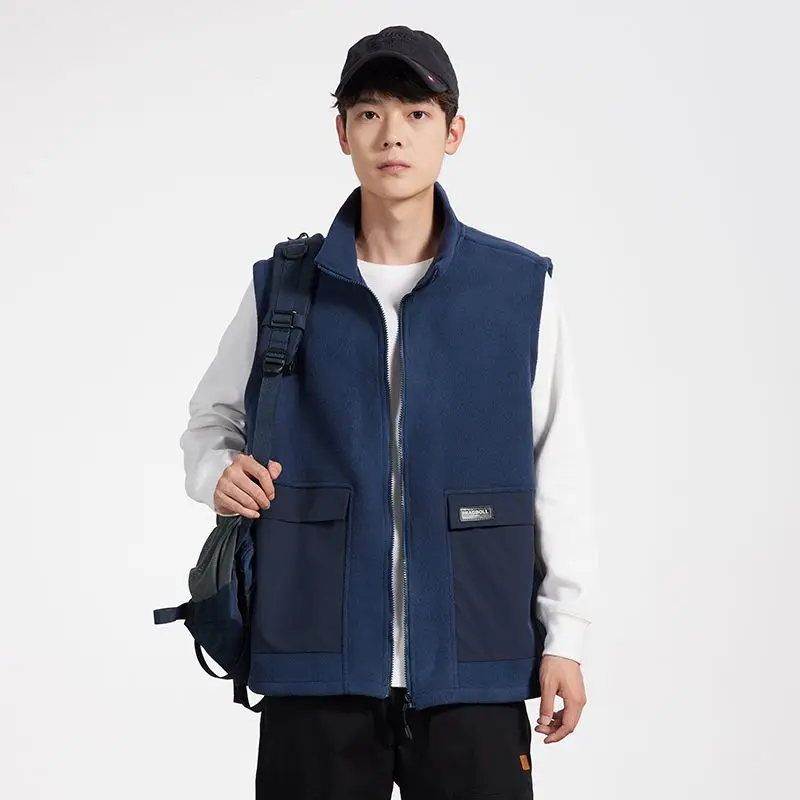 الرجال الخريف الشتاء سترة صوف 2025 العصرية بلون البلوز صدرية عادية الدافئة لا كم ملابس خارجية لارتداء اليومي #4