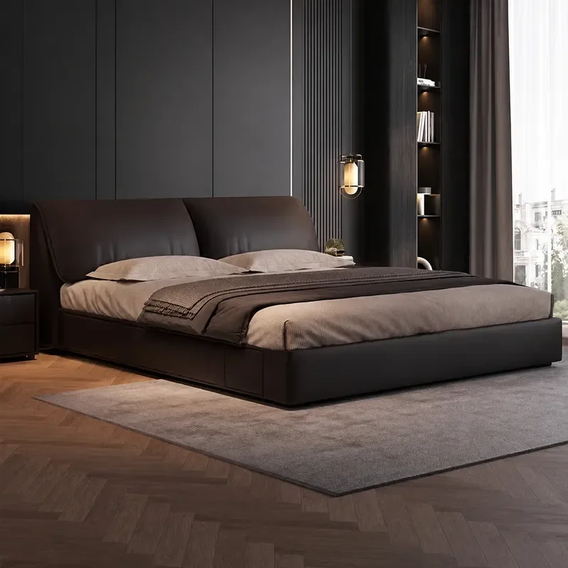 Italian Light Luxury Elephant Ear Leather Bed Modern Minimalist Master Bedroom Double Bed for Small Apartment Wedding Home