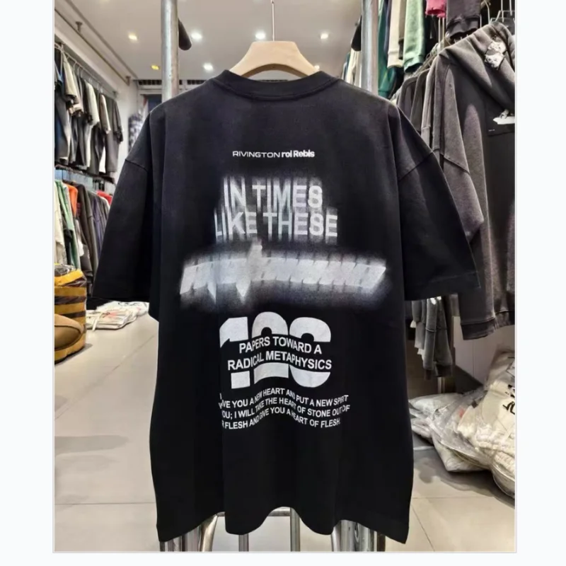 

Men's Women's Oversized Cotton Patterned Print RRR123 T-Shirt High Street Summer Vintage Washed Black Short Sleeve Tops