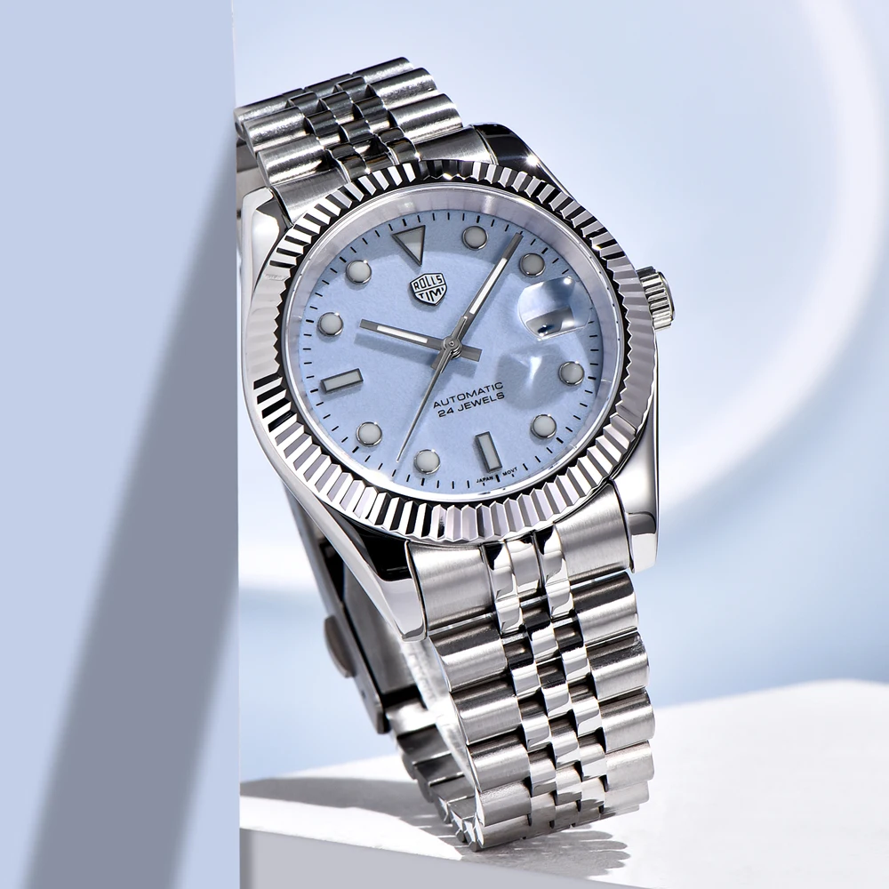 Rollstimi 2025 New Men's Automatic Mechanical Watch Fashion Men's Watch AR Sapphire Glass Stainless Steel Waterproof Strap