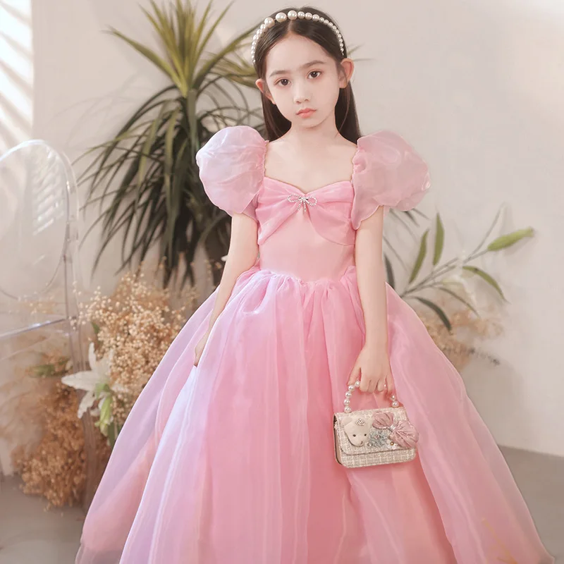 

Pink Lace Girl Party Dress Elegant Bridesmaid Princess Dress Kids Dresses For Girls Clothes Children Wedding Communion Gown