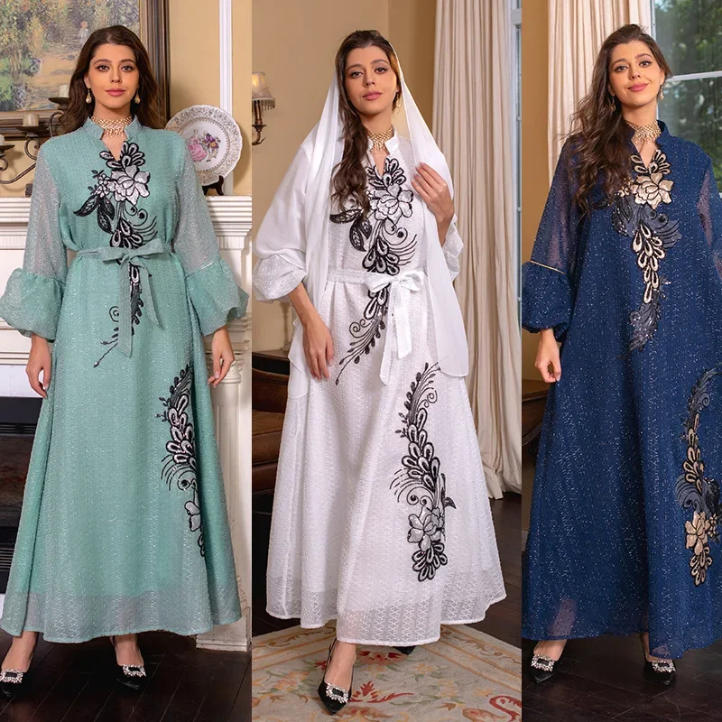 Eid Muslim Dress for Women Abaya Morocco Party Dresses Lace-up Prayer Abayas Long Jalabiya Robe Ramadan Musulman Maxi Vestidos