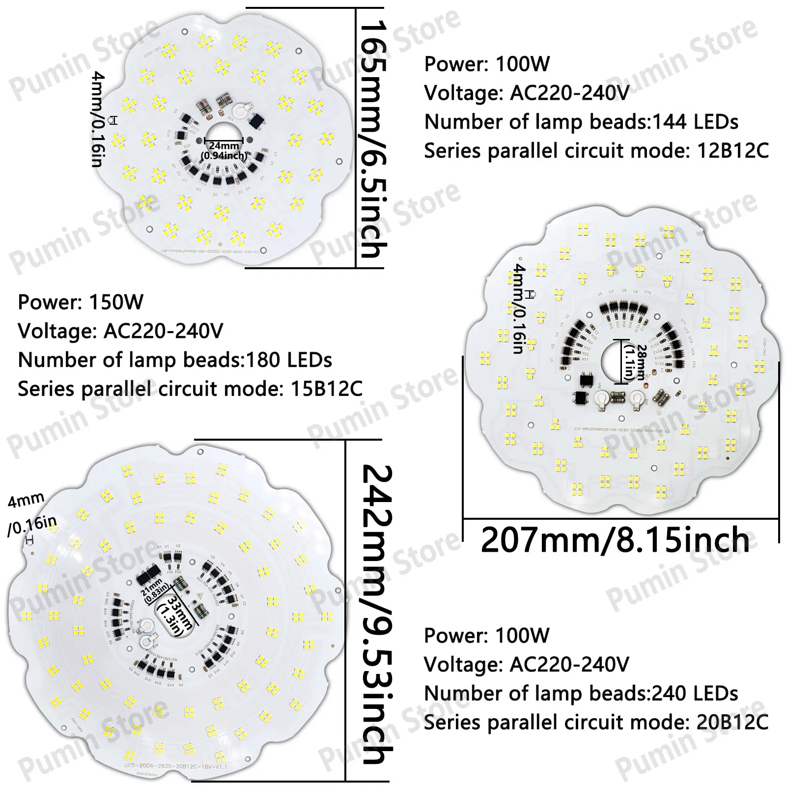 LED AC220V 6500K Intelligent IC 100W 150W 200W Plum Shaped Aluminum SMD2835 For Warehouse Lighting Source Ceiling Lamp DIY