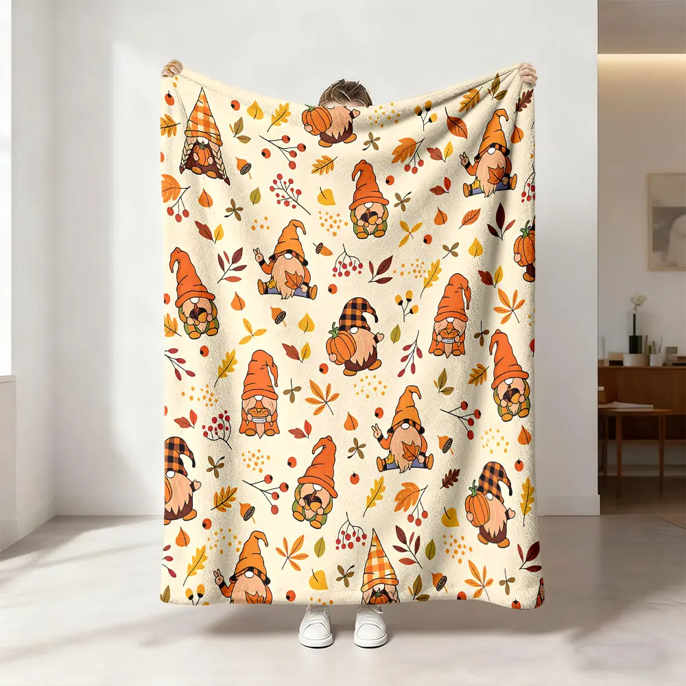 Autumn Dwarf Maple Leaf Pumpkin Print  Flannel Blanket Multiple Sizes Ideal for Lazy Afternoon Naps on the Sofa