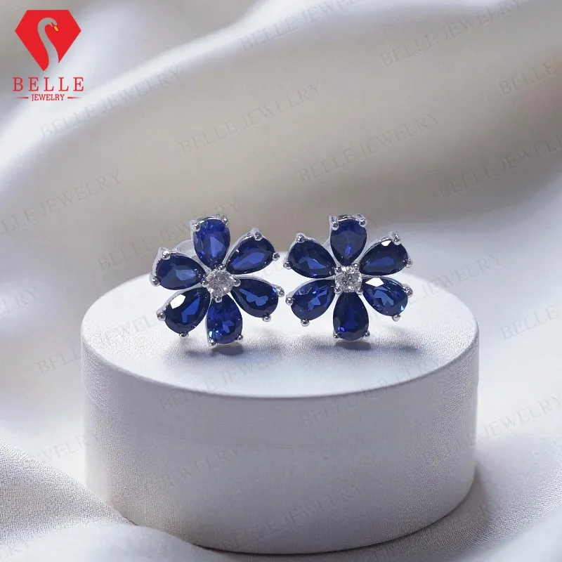 

Customize Earring 4.3-6.3CT Ruby Sapphire Colombia Padparadscha S925 Six Petals Pear Earrings for Women Girls Romantic Gift