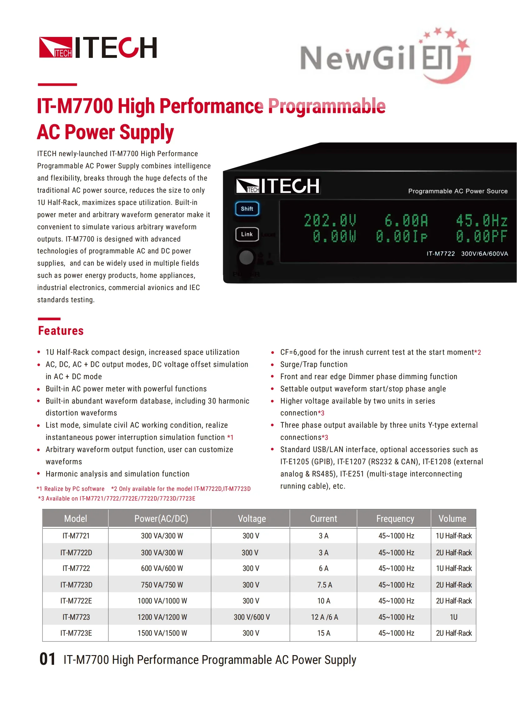 ITECH IT-M7721 IT-M7722 IT-M7722E IT-M7722D IT-M7723 IT-M7723E IT-M7723D IT-M7721L IT-M7722L Source d'alimentation ca programmable