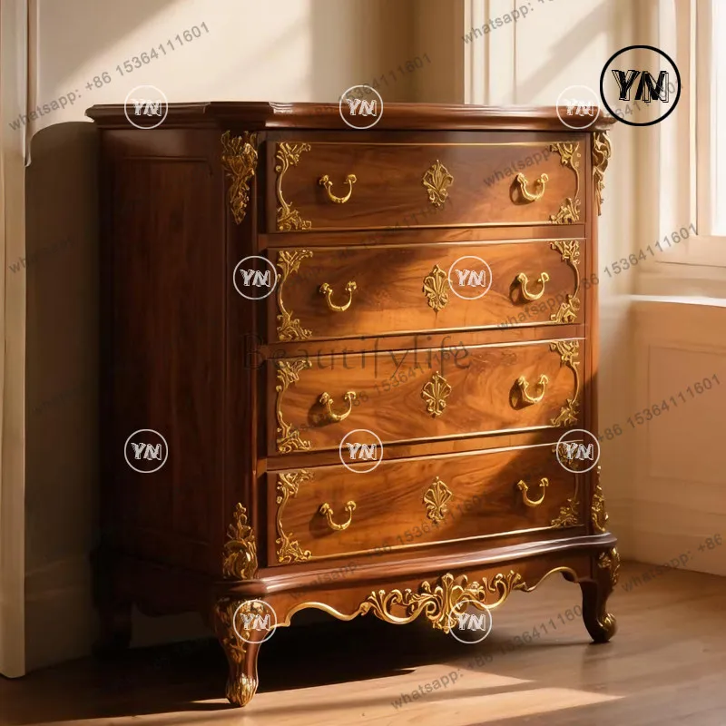 

"Antique storage cabinet in retro carved four-bucket gold-painted edge cabinet